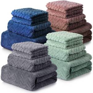 lot 11410 image: Mixweer 16 Pieces Bath Towels Sets Quick Dry Towel Set for Bathroom Included 4 Bath Towels 4 Hand Towels and 8 Washcloths Absorbent Bath Towel Sets Coral Velvet Towel for Shower Spa Hotel(Dark Color)