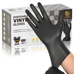 lot 11449 image: SWIFTLITE Black Vinyl Gloves, Food Grade Gloves Disposable Latex Free & Powder Free, Guantes for Cleaning Cooking Food Prep (200, X-Large)