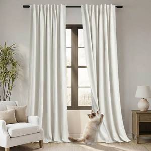 lot 11453 image: PANELSBURG 92 Inch Long Blackout Curtains 2 Panels Set,Linen Back Tab Pleated Room Darkening Curtains for Bedroom Living Room,Cream Ivory