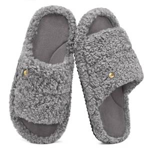 lot 11480 image: EverFoams Womens Fuzzy Open Toe Slippers Comfy Soft Memory Foam Indoor House Shoes Ash Gray,9-10 US