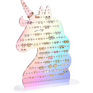 lot 12415 image: NiHome Acrylic Unicorn Earring Holder with 214 Holes for 80��107 Pairs, Colorful Smiling Unicorn Jewelry Display Stand for Teens & Women,Stud & Dangle Earring Organizer with Anti-Slip Pads(Iridescent)