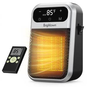lot 12430 image: Brightown 800W Plug in Heater with Remote - Outlet Space Heater with Touch LED Display, Small Electric Wall Heaters for Indoor Use with Adjustable Thermostat and 12H Timer for Bathroom Office Bedroom