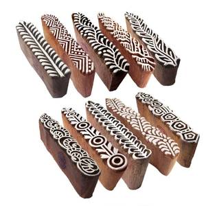 lot 12444 image: Mehndi Print Blocks Stylish Border Pattern Wooden Stamps (Set of 10) Htag2156