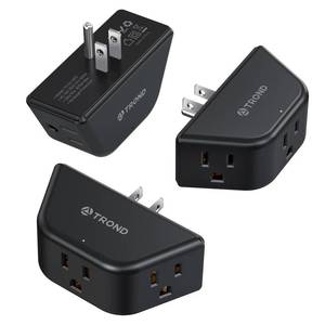 lot 12449 image: TROND Multi Plug Outlet 3 Pack - Wall Extender with 3-Prong Grounded Sockets, 3 Way Angled Outlet Adapter, Cruise Essentials, Expander for Travel, Home, Hotel, Dorm Room, Black