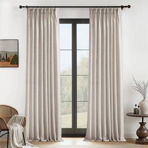 lot 13527 image: Pleated Linen Curtains 90 Inches Long for Living Room 2 Panels Rustic Farmhouse Thick Linen Textured Pinch Pleat Hooks Rings Back Tab Floor to Ceiling Semi Sheer Drapes Bedroom 90 Inch Oatmeal Khaki