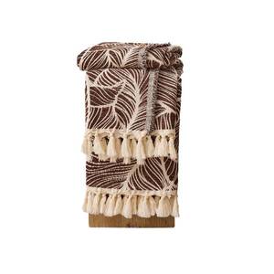 lot 13538 image: DOWN HOME Chenille Cotton Throw Blanket for Couch, Lightweight Boho Blanket for Bed Sofa Chair Living Room Outdoor Soft Woven Decorative Blanket with Tassel Gift Brown Leaves 60x80