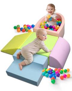 lot 13540 image: Auksay Baby Climbing Blocks, Soft Play Set for Crawling Baby 6-12 Months, Anti-Slip Particles Bottom & Velcro Connectors, High-Density Foam Gym with Soft Fabric Cover (Balls not Included)(Colorful)