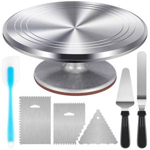 lot 13541 image: Kootek Aluminium Cake Turntable Set, Baking Tools with Revolving 12 Cake Stand for Decorating, 12.7 Offset Spatula, 3 Stainless Steel Frosting Icing Smoother, Cake Serve Cake Decorating Kit Supplies