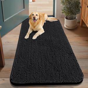 lot 13551 image: Smiry Dog Door Mat for Muddy Paws 48x30, Absorbs Moisture and Dirt Doormat, Non-Slip Washable Quick Dry Chenille Front Door Mat Indoor Entrance, Entryway Carpet for Inside Floor, Black