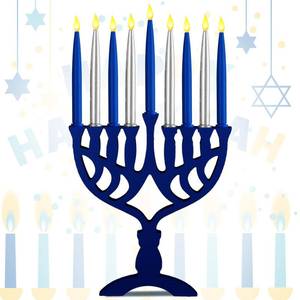 lot 13563 image: Bokon Electric Hanukkah Menorah Wooden Menorah Candleholder with 9 Branch LED Chanukah Candle Battery Powered Flameless Chanukah Candles Light up for Hanukkah