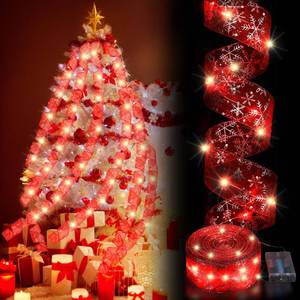 lot 13567 image: Hoolerry Christmas Ribbon Lights Christmas Lights 16.4 ft Glow Christmas Tree Ribbon Battery Operated Indoor String Lights for Outdoor Xmas Holiday Party Wedding Garland Lighted Decoration (Red)