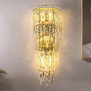 lot 13572 image: Fang Yan Mei Modern K9 Crystal Wall Sconce, Gold Finish Wall Light Fixture, Acrylic Crystal Drops Wall Lamp Bedside Light 3 Tiers Crystal Wall Lamp for Bedroom Living Room��E12 Base