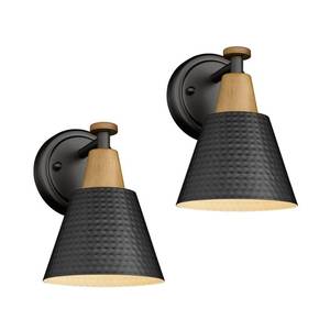 lot 13574 image: FEMILA Wall Sconces Set of 2, 1-Light Matte Black Bathroom Light Fixtures, Modern Single Vanity Light Wall Lamp with Hammered Metal Shade, 4FG59B-2 BK