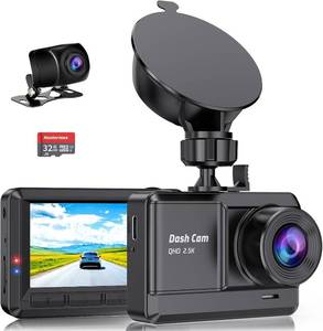 lot 14267 image: 2.5K1080P Mini Dash Cam Front and Rear, Dash Camera for Cars with 32GB SD Card, 2.45 inch IPS Screen, 2 Mounting Ways, Night Vision, WDR, G-Sensor Lock, Loop Recording, Parking Monitor, Black