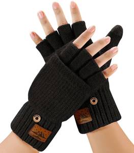 lot 14273 image: CHENMEI Winter Fingerless Gloves for Men Women - Mittens Finger Wool Gloves with Flip,Warm Half Finger Knitted Cold Weather