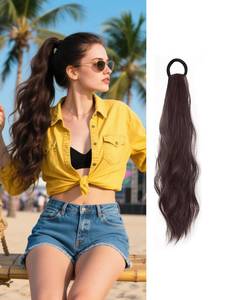 lot 14278 image: WZNBBOY 2PCS Curly Ponytail Extension with Elastic Tie 17 Inch Resistant Synthetic Natural Wavy Hairpiece Pony Tail Hair Extensions Wave Fake Ponytail Hairpieces for Women Daily Wear��Brown-1pcs��