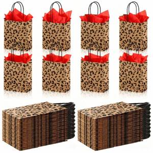 lot 14291 image: Tinlade 50 Pcs Cheetah Print Gift Bags Leopard Print Small Paper Goodies Bags with Handle Safari Party Favor for Kids Wild Life Animal Birthday Baby Shower Decorations Supplies, Without Tissue(Black)