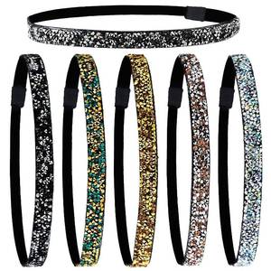 lot 14293 image: Syhood 6 Pieces Sparkly Elastic Headbands for Women Glitter Non-slip Felt Headband Rhinestone Womens Fabric Headband Hairband for Christmas Sports and Yoga Gift