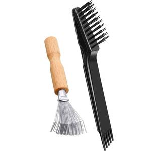 lot 14313 image: 2 Pieces Hair Brush Cleaning Tools - Mini Comb Cleaner Rake with Wooden Handle for Removing Hair Dust at Home and Salon (Black)
