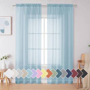 lot 14342 image: Simplebrand Sky Blue Sheer Curtains 72 Inches Long 2 Panels for Living Room, Rod Pockets Airy Window Treatments Voile Sheer Black Curtains Panels Lightweight for Front Back Patio Glass Door, 42 Width