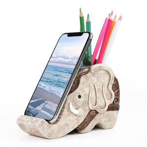 lot 14344 image: MOKANI Pen Pencil Holder with Phone Stand, Multifunctional Elephant Shaped Desk Organizer Desk Decor Elephant Gifts for Women Cute Desk Accessories Home Office Decoration Thanksgiving Christmas Gift