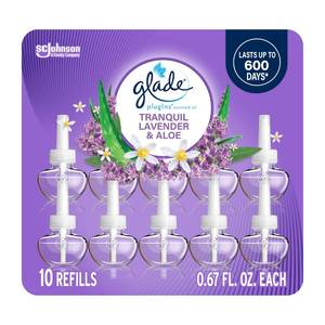 lot 14361 image: Glade PlugIns Refills Air Freshener, Tranquil Lavender & Aloe, Scented and Essential Oils for Home and Bathroom, 0.67 Fl Oz, 10 Count