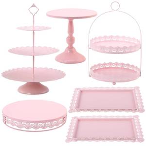 lot 15467 image: QENUIITEA 6 Pcs Pink Cake Stands Set, Cake Display Pedestal Tiered Cupcake Holder Dessert Plate Serving Tower Tray Decorative for Wedding Birthday Party Baby Shower Celebration