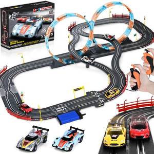 lot 15482 image: Boy Toys Gifts for 6 7 8-12 Years Old, Slot Car Race Track Sets with 4 Slot Cars, Battery or Electric Car Track with Flash Light, Dual Racing Game Lap Counter Circular Overpass Track Gifts for Kids