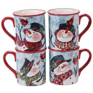 lot 15484 image: Watercolor Snowman 16 oz. Mugs, Set of 4 Assorted Designs