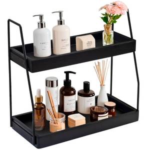 lot 15496 image: Acacia Bathroom Organizer Countertop 13.6 x 14 x 6.7 inches, 2-Tier Wood Counter Standing Rack, Countertop Storage Shelf for Organizing Bathroom Kitchen Office Desk Vanity Cosmetic Balcony (Black)