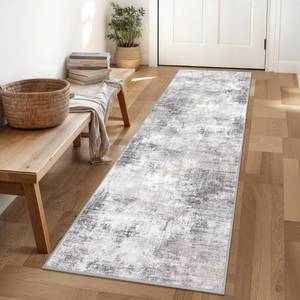 lot 15497 image: IOHOUZE Abstract Runner Rug 2x6 Ft Washable Runners for Hallways, Non Slip Kitchen Runner Printed Faux Wool Entryway Runner Indoor, Modern Abstract Floor Carpet for Hall Kitchen Bedroom, Grey Beige