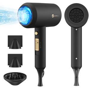 lot 15510 image: slopehill Professional Ionic Hair Dryer, Powerful 1800W Fast Drying Low Noise Blow Dryer with 2 Concentrator Nozzle 1 Diffuser Attachments for Home Salon Travel (Black)