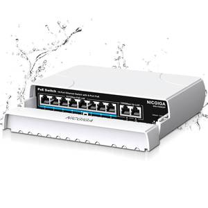 lot 15515 image: Outdoor Waterproof 8-Port PoE Switch with 8 Port PoE120W  Gigabit Uplink Port, 10 Port IEEE802.3afat Power Over Ethernet Switch Unmanaged with VLAN and 250m Extender Function, Plug & Play