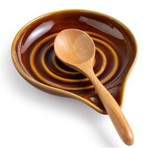 lot 16325 image: LAUCHUH Spoon Rest, 5 inches Large Ceramic Spoon Rest for Stove Top Cooking Spoon Holder for Kitchen Counter Spatula Holder for Tongs, Ladle, Fork, Heat-Resistant, Dark Brown