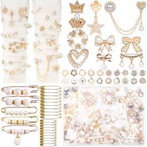 lot 16361 image: DoDoBeads 60 Pcs Junk Socks Charms Kit, Gold Brooches and Pins for Women, Pearl and Rhinestone Sock Charms with Safety Pins, DIY Accessories for Decorating and Personalizing Socks
