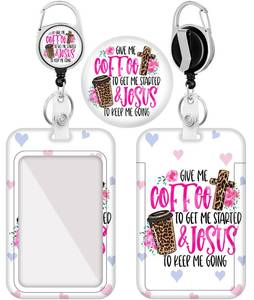 lot 16368 image: Plifal Badge Holder with Retractable Reel, Cute Funny Coffee Lover ID Name Tag Work Badge Clip Heavy Duty Vertical Card Protector Cover Case for Work Office Nurse Medical Student Teacher Women Men