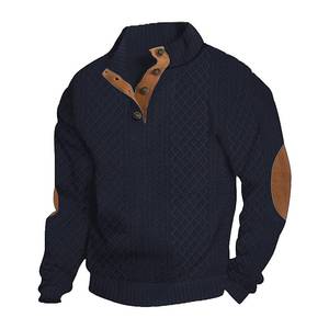 lot 16371 image: QOSOQ Mens Quilted Sweatshirt Casual Long Sleeve Stand Collar Quarter Button Knitted Pullover Sweatshirts Navy X-Large