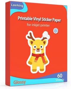 lot 16377 image: Lzerking Sticker Paper Printable Vinyl for Inkjet Printer, 60 Sheets Glossy Self-Adhesive Waterproof Quick-Drying Tear-Resistant Sticker Printer Paper 8.5x11 Inches