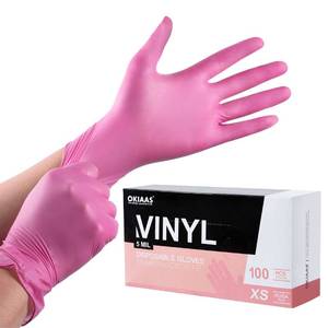 lot 16380 image: OKIAAS BlackPink Vinyl Gloves Disposable Latex Free, Food Safe, Powder Free, 5 Mil Thickened for Cooking, Cleaning, Food Prep, Baking, Hair Dye, Tattoo, X-Small, 100 Count