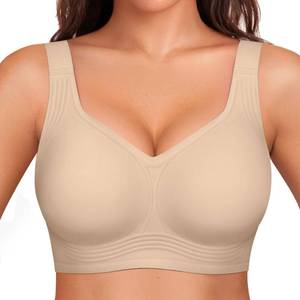 lot 16384 image: OEAK Womens Wireless Jelly Bra Plus Size Supportive Seamless Bras Full Coverage Push Up Comfortable No Underwire Tshirt Bras Creamy Beige XXL