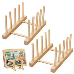 lot 16390 image: Barydat 2 Pcs Wooden Puzzle Display Stand Jigsaw Holder Rack Puzzle Pot Lid Storage Organizer Shelf for Playroom Decor Craft Collection Lovers