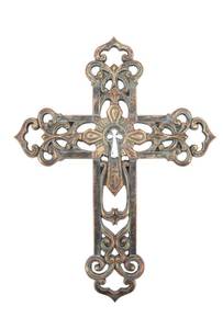 lot 16402 image: Comfy Hour 13-Inch Vintage Bronze Wall Cross �� Antique Style Hollow Out Handmade Religious Decor for Home, Living Room, or Bedroom