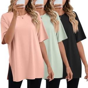 lot 16403 image: Huukeay 3 Pack Womens Oversized Gym T Shirts Short Sleeve Side Split Crewneck Tops Casual Summer Workout Baggy Basic Tee(Black, Bean Green, Light Orange,X-Large)