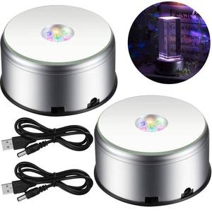 lot 16406 image: Mudder 7 LED Rotating Display Stand Light Colorful Crystal Base Cup Turner Platform 360 Degree Display Spinner with USB Cable for Tumbler Cup Crystal Glass Jewelry Art Craft Gift (1 Piece)