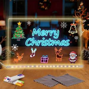 lot 16423 image: LED Drawing Board, 8X8 Led Drawing Board for with Stand,5 Markers,Light Up Acrylic Message Board,Glowing Acrylic Dry Erase Board with Light, Christmas The Best Gifts