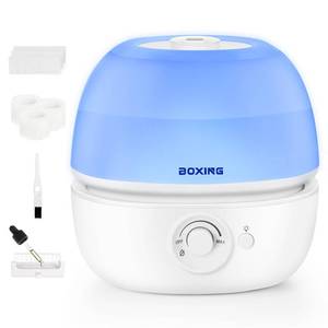 lot 16428 image: BOXING 3L Cool Mist Humidifier, Ultra Quiet 20dB for Bedroom, Baby & Office, Top Fill Air Humidifier for Home Office & Indoor Plants, 30H Runtime, Essential Oil Tray, Night Light, BPA-Free, White