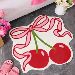 lot 16436 image: Duraaamo Cherry Bow Bathroom Rug Cute Cherry Decor for Kitchen Bath Mat 23.62 x 21.26 Pink Bow Rug Non Slip Absorbent Coquette Carpet Fruit Bathroom Decor for Living Room Home Bathtub