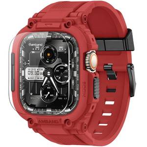 lot 16441 image: amBand Bands Case Screen Protector Compatible with Apple Watch Ultra 321 49mm, M1 Sport Series Rugged Cover Strap and 9H Tempered Glass Film, Protective Bumper for iWatch 49 mm Men - Mars Red