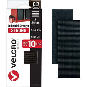 lot 16469 image: VELCRO Brand Heavy Duty Fasteners  4x2 Inch Strips with Adhesive 8 Sets  Holds 10 lbs  Black Industrial Strength Stick On Tape  Indoor or Outdoor Use (VEL-30703-USA)