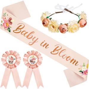lot 16477 image: Ceenna Baby in Bloom Baby Shower Decorations Mom to Be Sash and Dad to Be Pin Flower Crown Mommy Sash Set for Gender Reveals Shower Party Favors Pregnancy Dress Gift